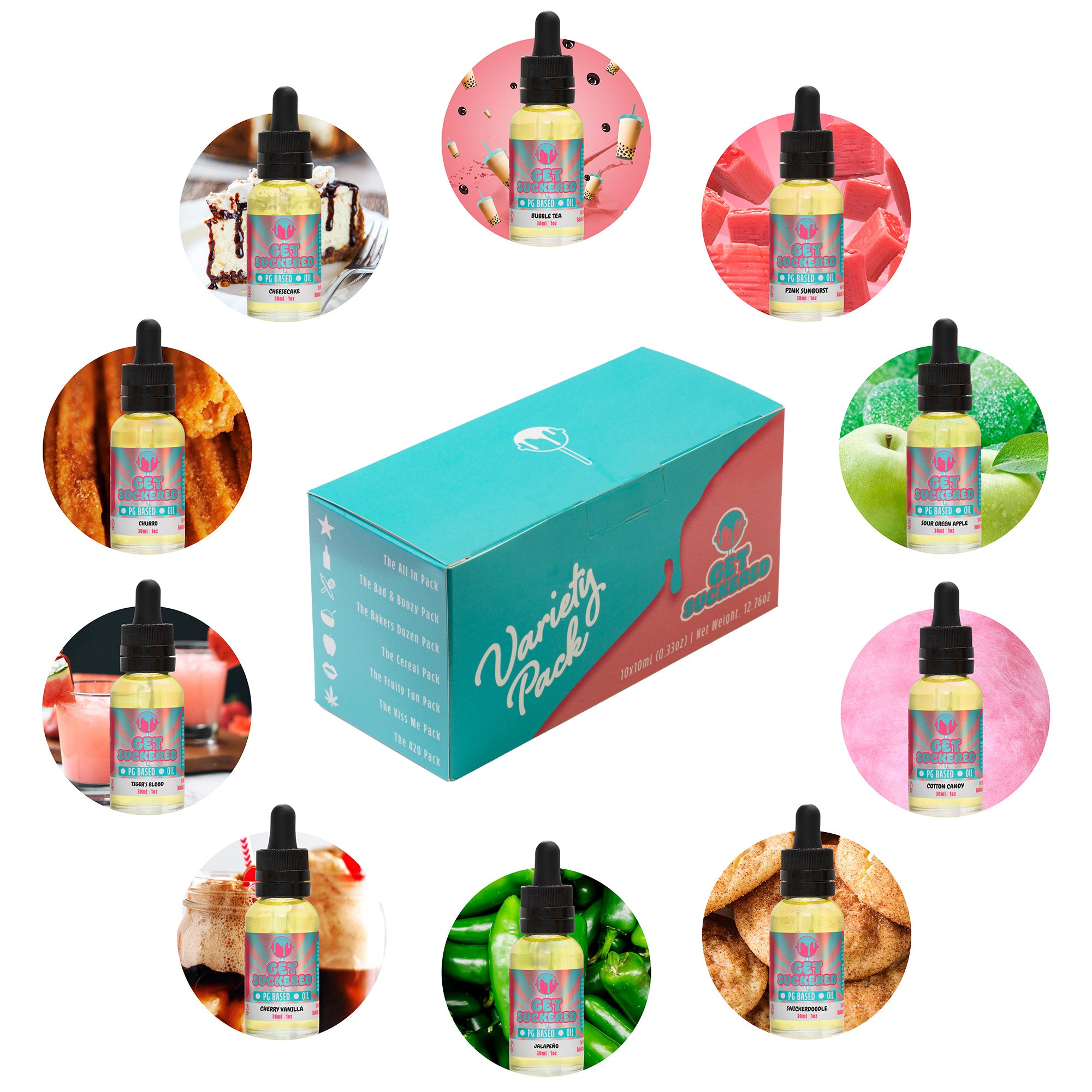 All In Pack Flavor Sampler - 10 Oil-Based Flavors | GetSuckered.com All In Pack Flavor Sampler - 10 Oil-Based Flavors | GetSuckered.com