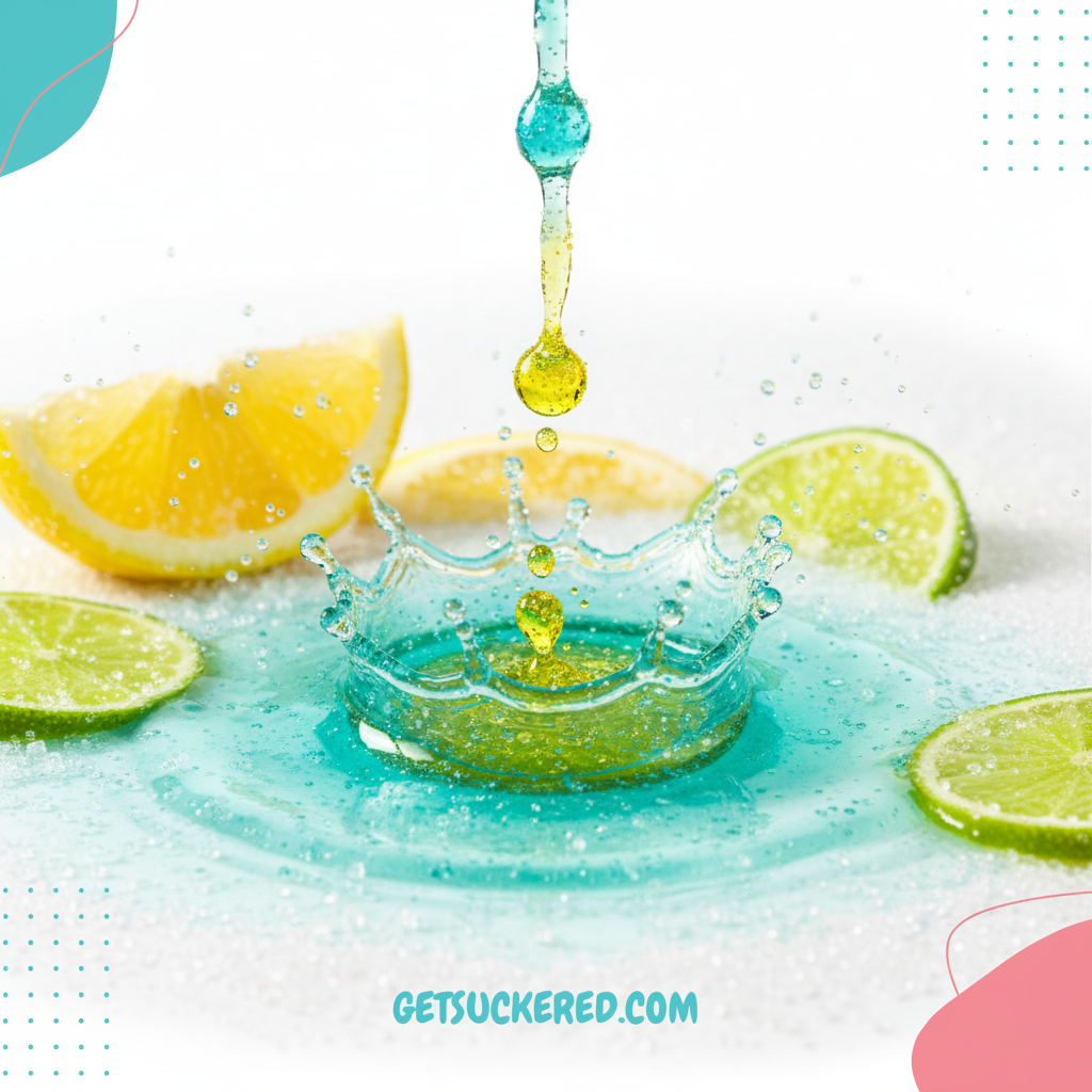 Liquid citric acid sour drops bottle by Get Suckered USA used for candy and beverage sour flavoring